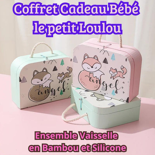 Coffret Cadeau Bébé le petit Loulou - Ensemble Vaisselle en Bambou et Silicone avec Bavoir et Gobelet sans BPA - Princesse Valentine