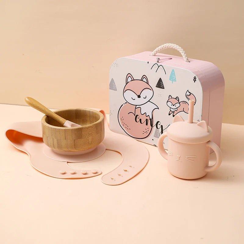 Coffret Cadeau Bébé le petit Loulou - Ensemble Vaisselle en Bambou et Silicone avec Bavoir et Gobelet sans BPA - Princesse Valentine