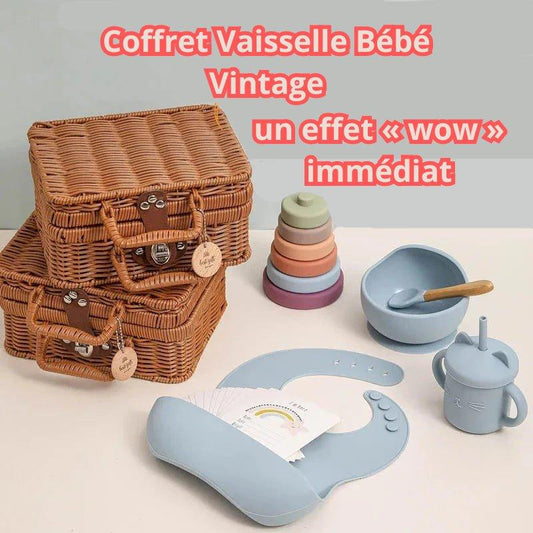 Coffret Vaisselle Bébé Vintage en Silicone avec Jouet – Cadeau de Naissance Idéal - Princesse Valentine